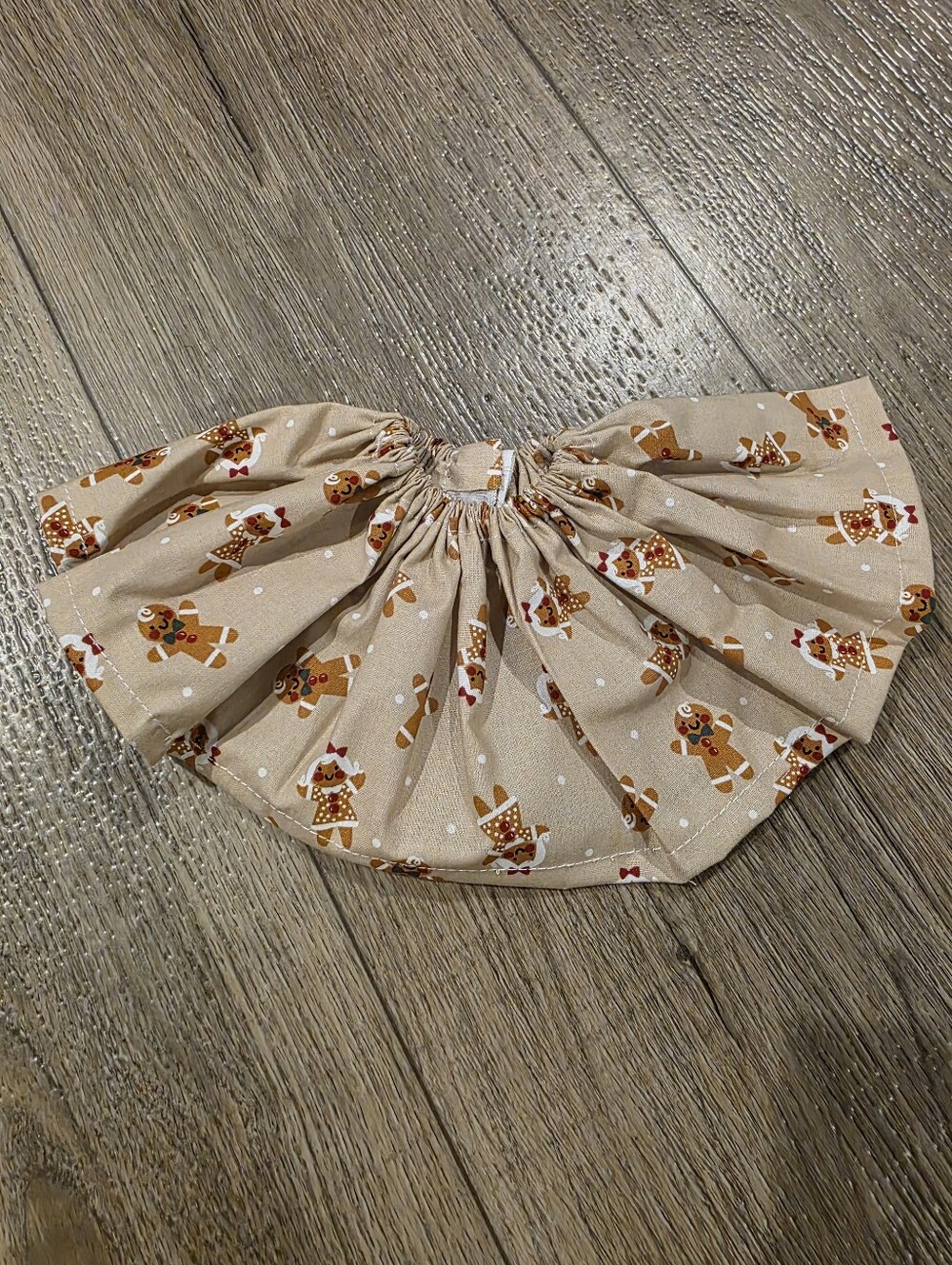 10" Handmade Beige Gingerbread Print Elastic Waist Dress